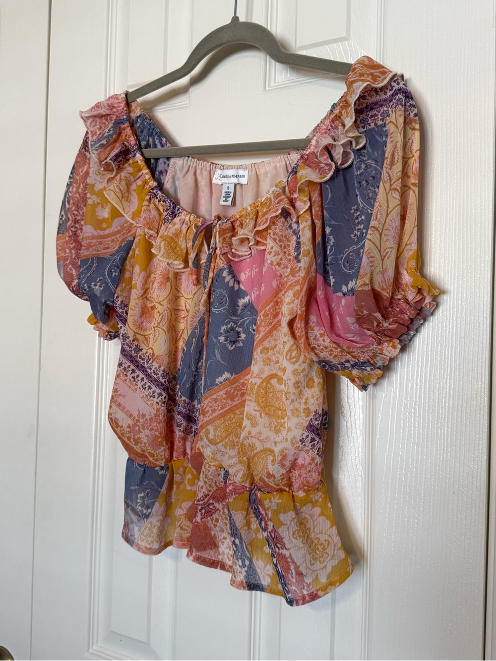 Jessica Simpson Multicolor Paisley Ruffled Off-Shoulder Blouse - Women's S